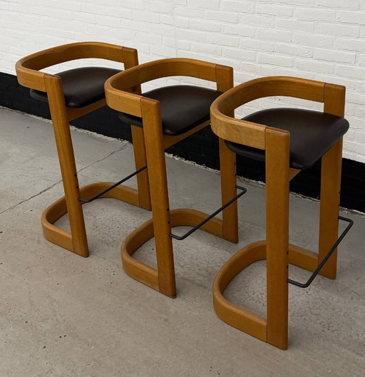 Juego de 3 taburetes de bar estilo Willy Rizzo – krukjes, Wood