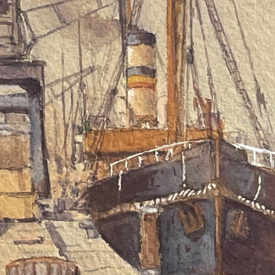 Emile Lhernault, Darsena a Bruxelles, Acquerello, Anni '10 – Dipinti e disegni, Paper (photo 2 of 12)