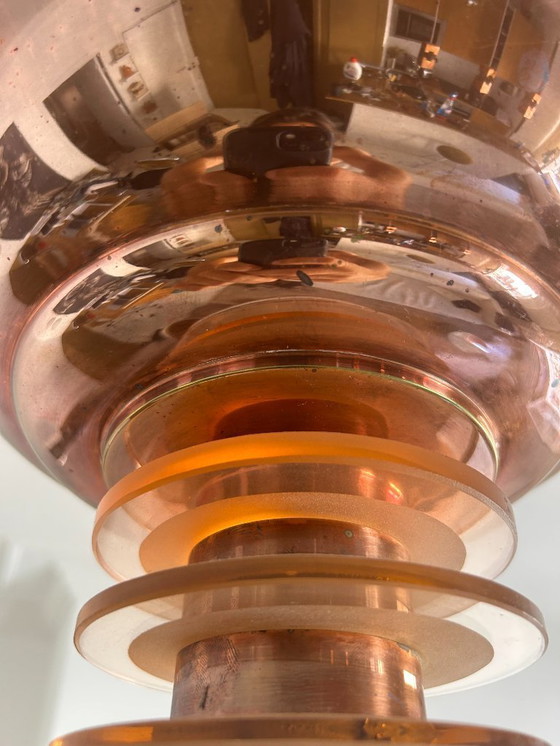 Image 1 of Lustre vintage moderniste, cuivre et verre, France 1930