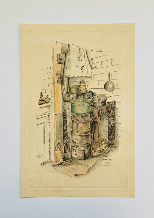 van Oosten - Küchenszene - 1945 - Radierung