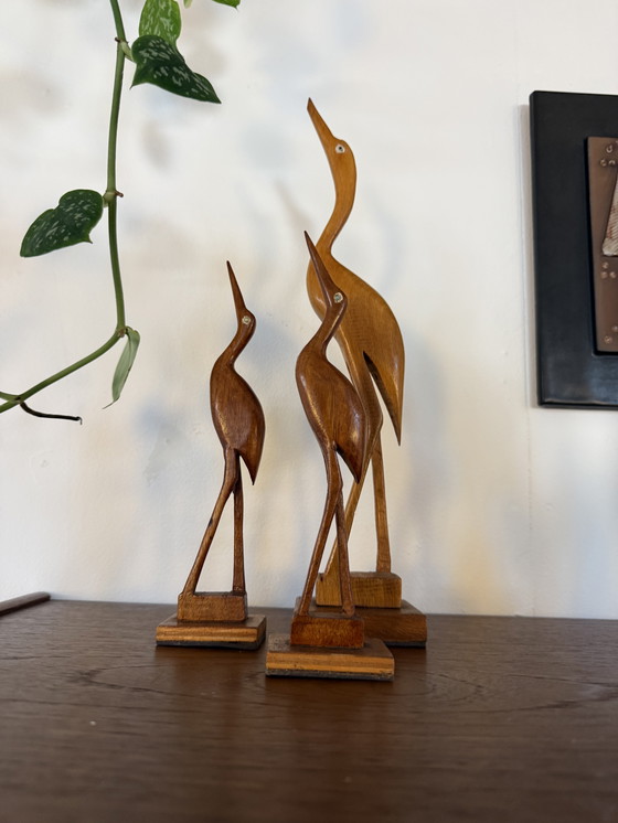 Image 1 of Ensemble de 3 hérons vintage en teck des années 60
