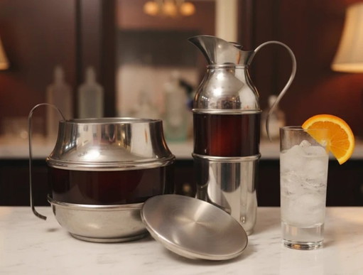 Set da bar di metà secolo: secchiello per il ghiaccio + caraffa + pinze