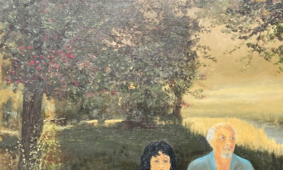 Image 1 of Dipinto di Camille Delahaut, 'Il pic-nic' Vintage