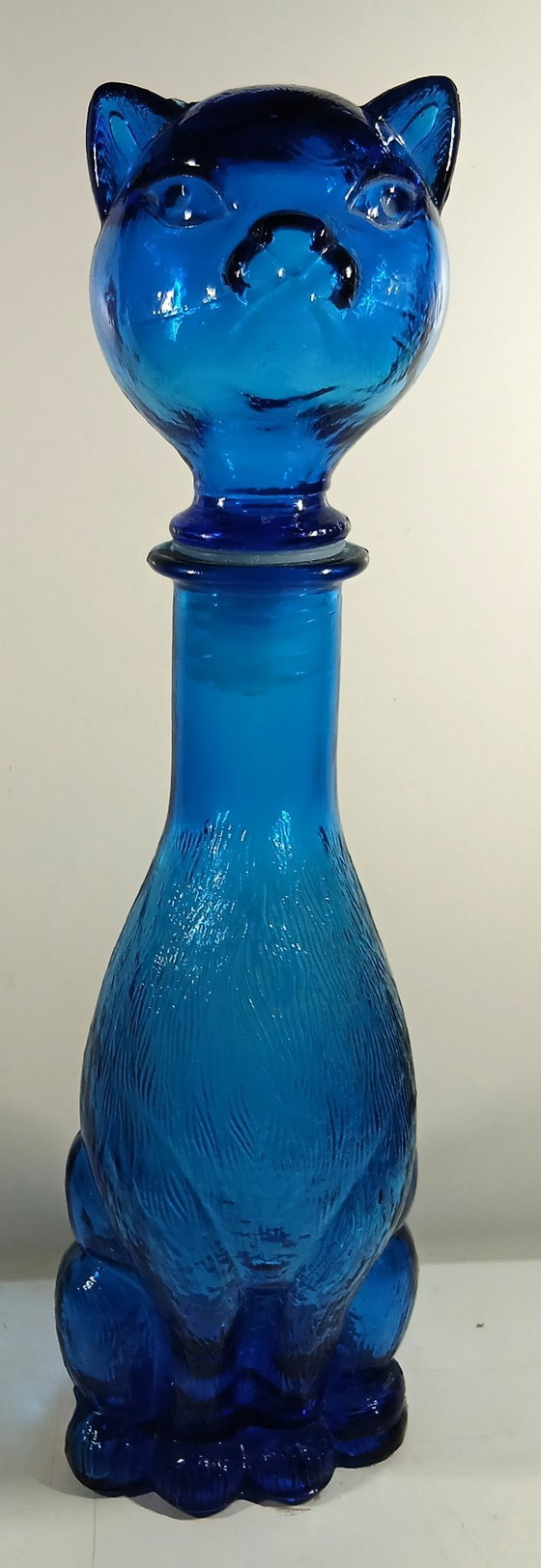 Vintage Italian Cat Decanter – Blue Empoli Glass (37 cm) – Glass & Decanter, Plastic (photo 11 of 16)