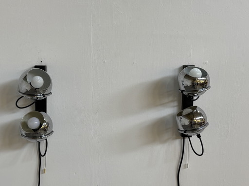 2 Vintage Wandlampen Chroom Spaceage Eyeball Wandlampen Raak Globe