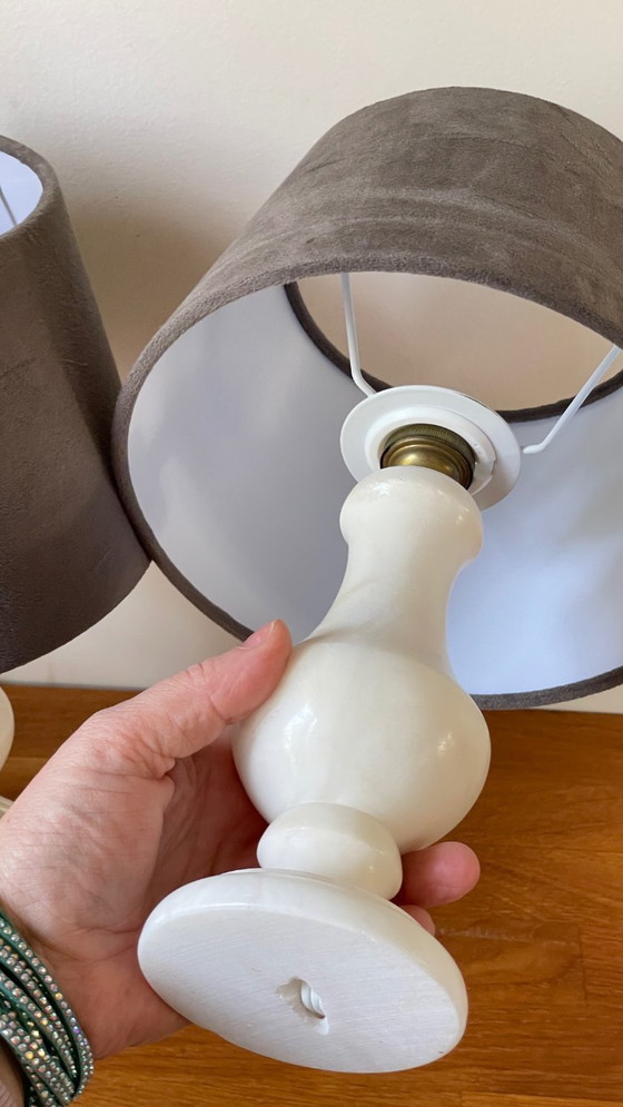 Image 1 of Pair of Vintage Alabaster Lamps