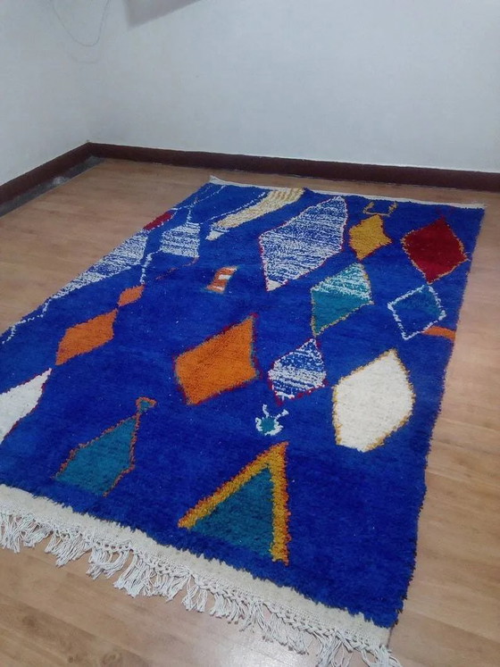 Tappeto di design berbero - tocco blu - tappeto marocchino fatto a mano - 241x165 cm – Tappeti, Wool, Cotton (photo 2 of 6)
