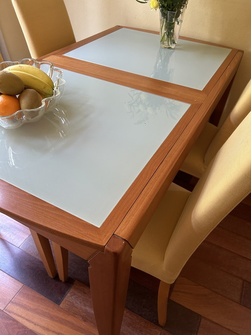 Eethoek uitschuiftafel en 4 stoelen Ligne Roset – eetkamerset, Glass, Textile (photo 2 of 5)