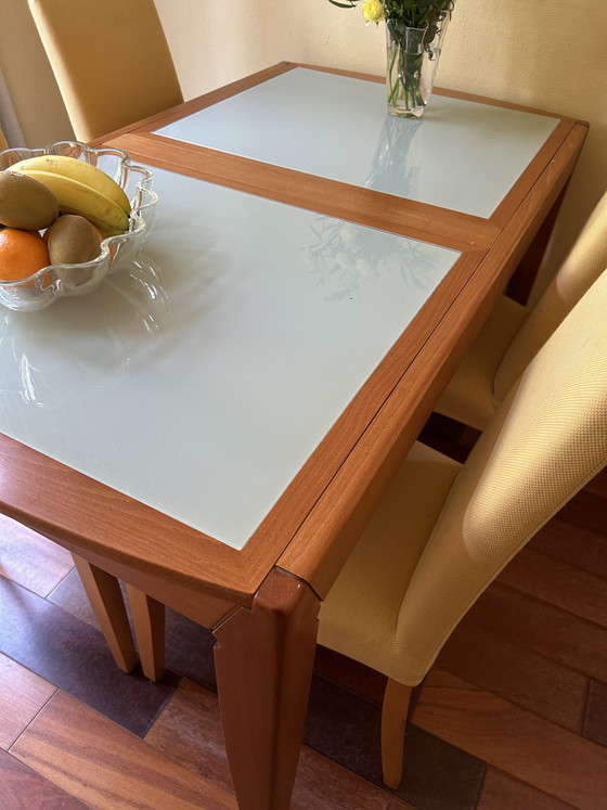 Eethoek uitschuiftafel en 4 stoelen Ligne Roset – Eetkamerset, Glass, Textile (photo 2 of 5)