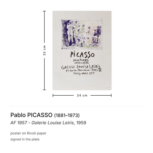 Pablo PICASSO AF 1957 - Galerie Louise Leiris poster 1959