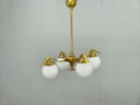 Lampadario regolabile in ottone stile Art Déco con paralume in vetro opalino, anni '30.