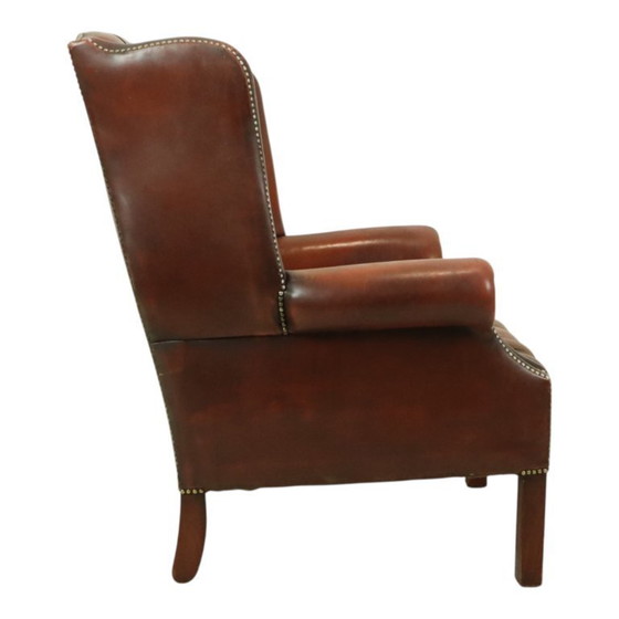 Image 1 of Oude Chesterfield Zetel Bruin Leder