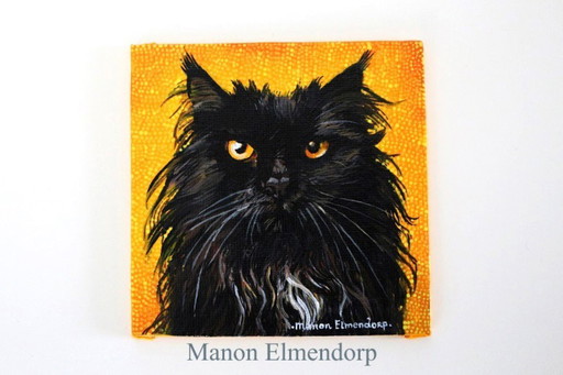 incl. Donkey: Unique Hand-painted Painting Black Cat