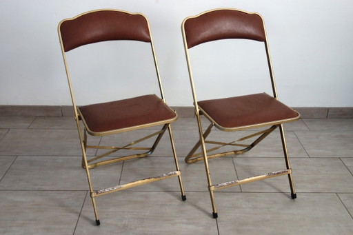 2 Sedie in Metallo Dorato e Skai Stile Opera Anni '60/'70
