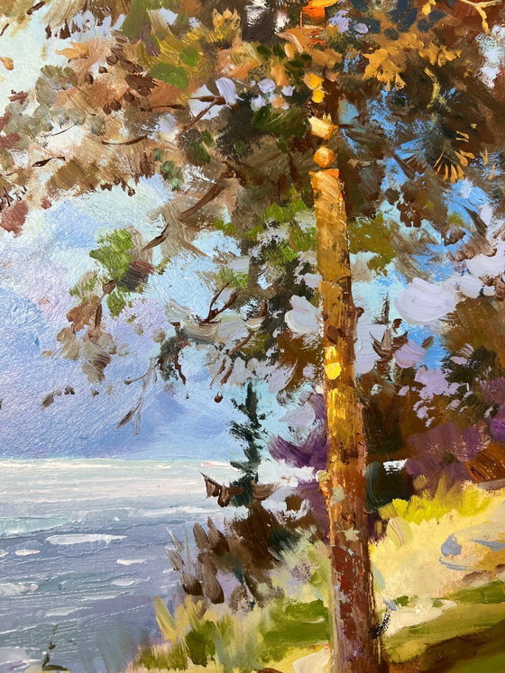 Image 1 of Peinture à l'huile originale Paysage côtier d'été Là où vit le conte de fées
