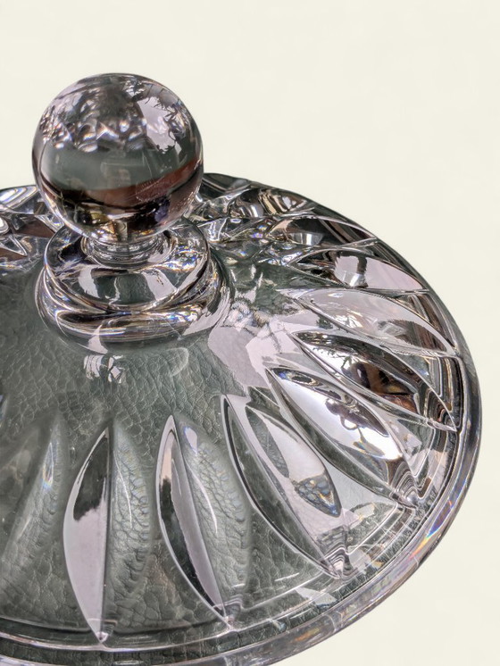 Image 1 of Rare Mid - Century candy jar made of crystal glass with diamond cut | 60s | Vintage glass jar with lid