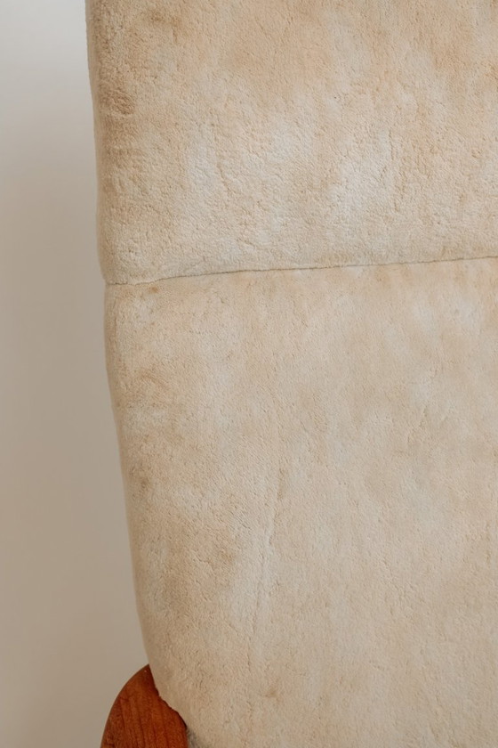 Image 1 of Fauteuil vintage en teck, années 1960 - Revêtement beige