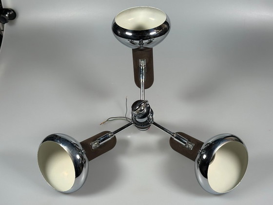 Image 1 of Lampada da soffitto anni '60/'70, faretto a 3 luci, metallo, stile spaziale