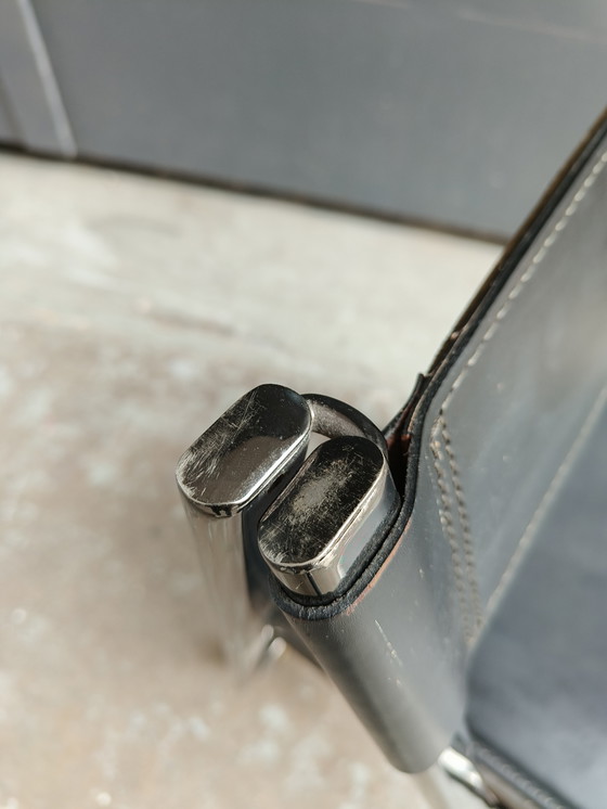 Image 1 of Zwart Lederen Vintage Jaren 70 "Tamara" Folding Chair by Arrben Italy