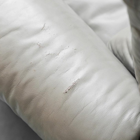 Image 1 of DIVANO 3 POSTI VINTAGE EN PELLE GRIGIO E LEGNO ANNI '50 MODERNARIATO