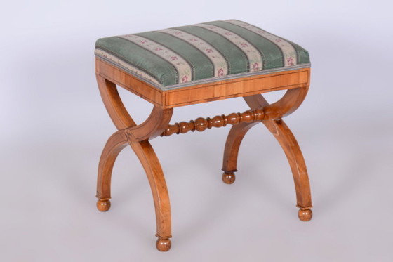 Restored Biedermeier Armchair with Stool, Beech, Oak, Cherry, Austria, 1830s – Textile, Wood (photo 11 of 20)