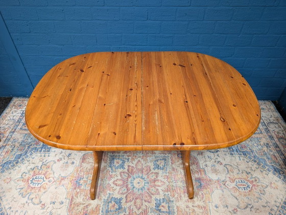 Image 1 of Vintage grenen eettafel met vier stoelen, jaren 70