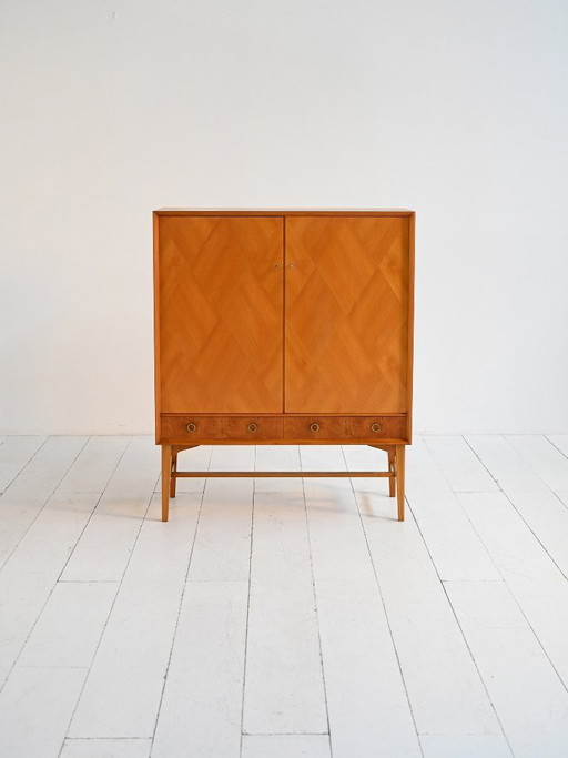 Elm and root veneer cabinet by AB Seffle Möbelfabrik, 1950s