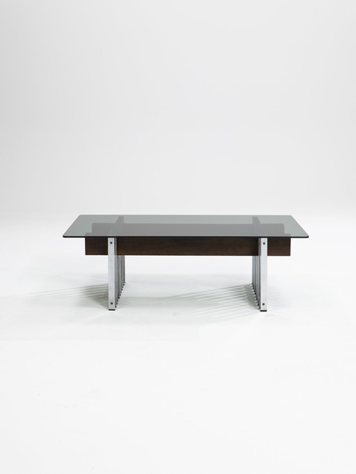 Chrome, Teak and Smoked Glass Coffee Table, Italy, 1970s