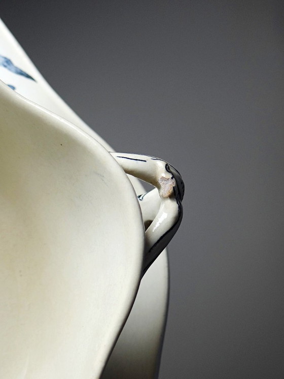 Image 1 of Antique Longwy earthenware gravy boat, late 19th-early 20th century