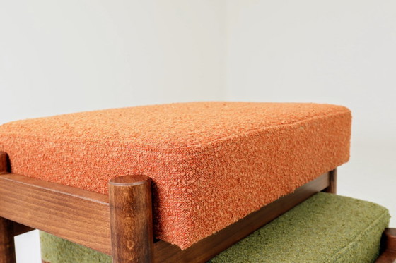 Image 1 of Kids stools set of 2 green orange bouclé children chairs 