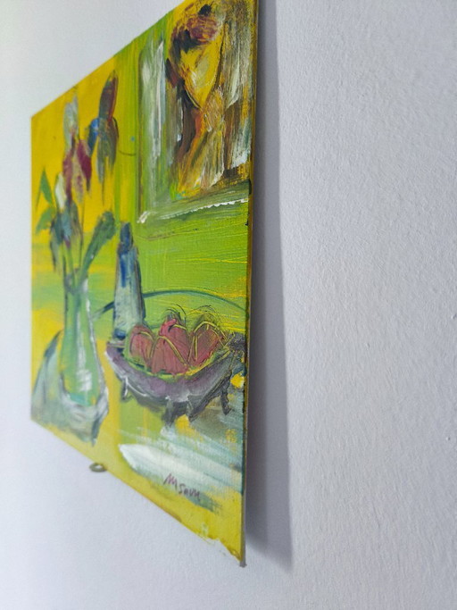 Original Oil Painting – Expressionist Floral Still Life – Signed
