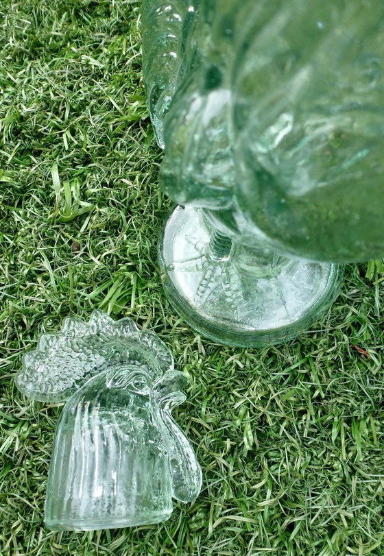 Image 1 of 2x Vintage Glazen karaffen in de vorm van Hond en Haan.