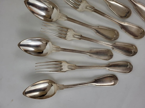 12 zilverkleurige metalen bestekdelen, mesh model – Besteksets (photo 3 of 11)