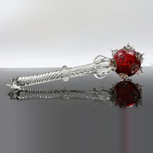 Murano glass sceptre – ruby red and clear, hand blown, Italy