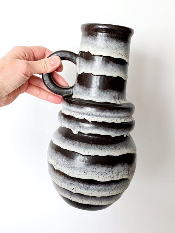 Image 1 of 1960 Scheurich Keramische Pitcher Vaas | Zwart en Wit | West Duits Aardewerk