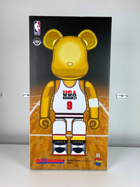 Image 1 of Bearbrick Michael Jordan 1992 Dream Team USA Jersey gold chrome 1000% MEDICOM toys 2021