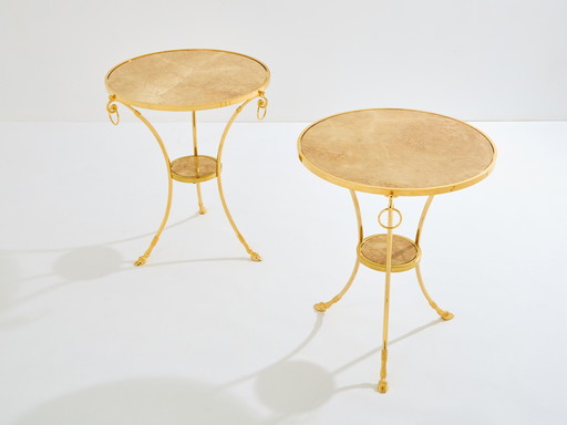 Maison Charles Pair Of Neoclassical Brass Marble Gueridon Tables 1960S