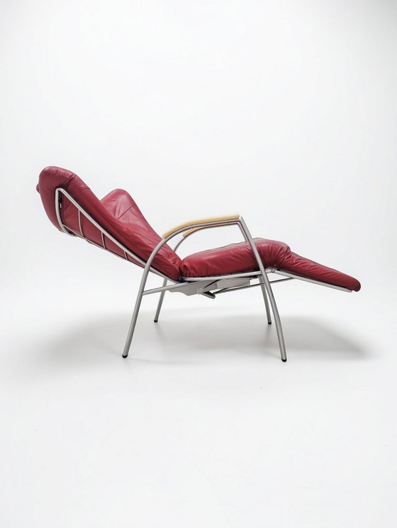 Image 1 of Rara poltrona reclinabile Bonaldo "Skipper" in pelle rossa, design postmoderno italiano
