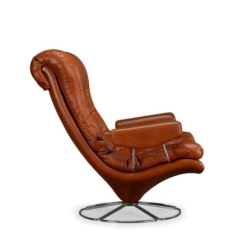 Dänischer Drehsessel im Mid-Century-Modern-Stil aus cognacfarbenem Leder, 1960er Jahre
