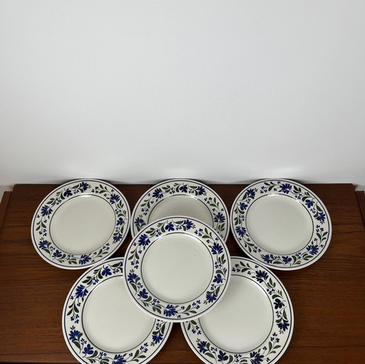 Ensemble de 6 assiettes à dessert Churchill England, motif floral, 1970