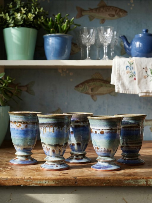 Set of 5 glazed ceramic mazagrans, 1960s-1980s