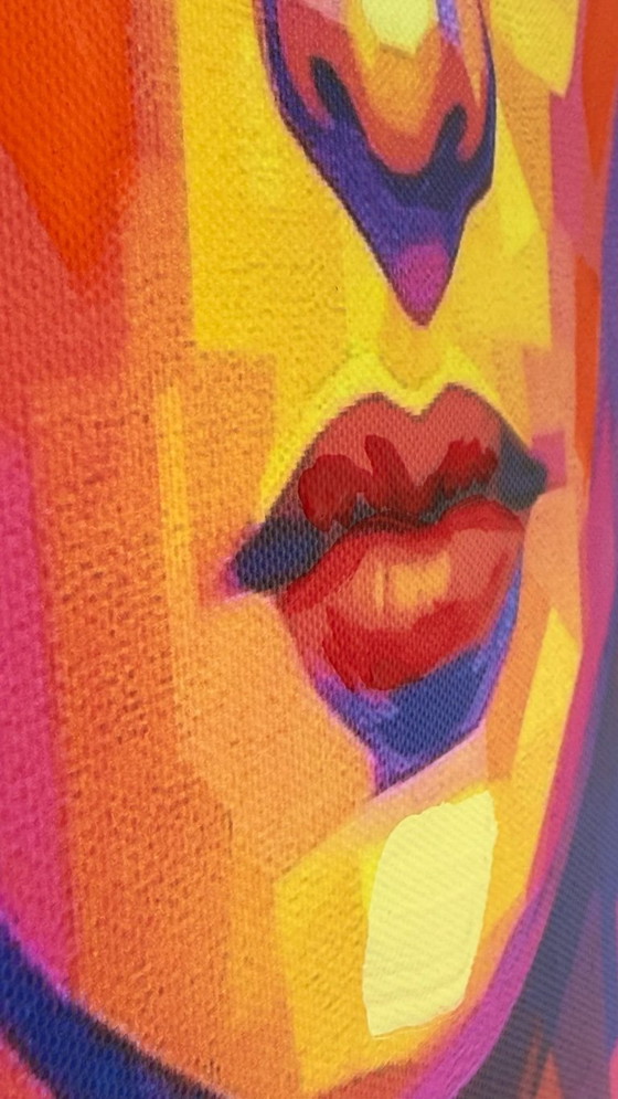 Image 1 of Azzurra Lo Bello - Frida Kahlo - Iconisch pop-geometrisch portret - Hedendaagse pop-art - Gemengde technieken op canvas