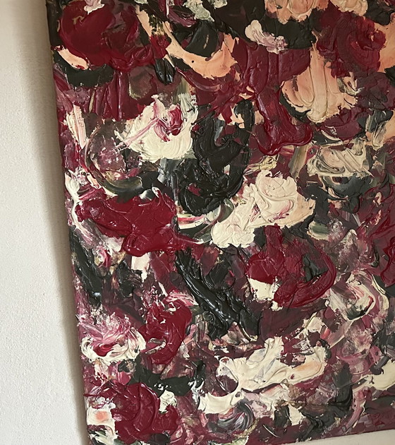 Image 1 of Peinture 'Roses' Acrylique sur lin 75x80 cm