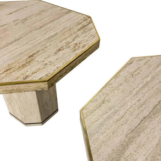 Image 1 of Pair of Willy Rizzo for Jean Charles Mid-Century Italian Modern Travertine Low Octagonal Tables