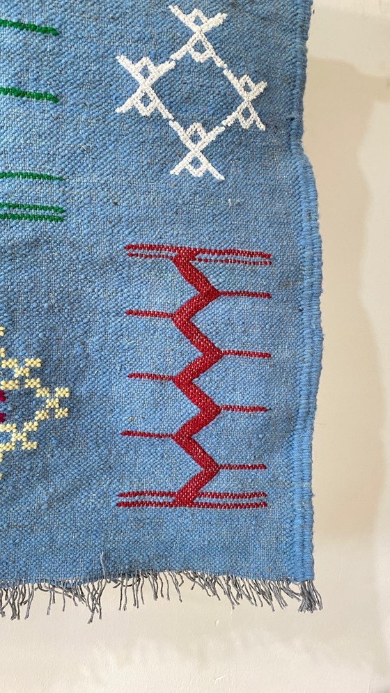 Image 1 of Authentischer handgeknüpfter Berberteppich – Atlaswolle – 100 x 50 cm – Einzigartiges Kelim-Design