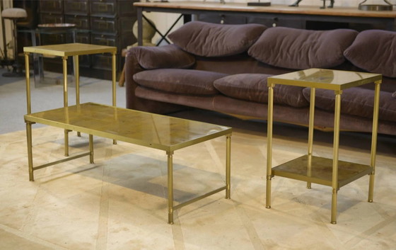 Neoklassisches Couchtisch-Set mit 2 Beistelltischen, Spiegelglas, 1980er Jahre. – Couchtische, Kristall (photo 8 of 13)