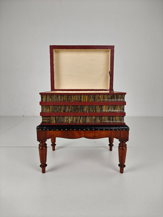 Image 1 of Leather imitation book box on stand – English, ca. 1830