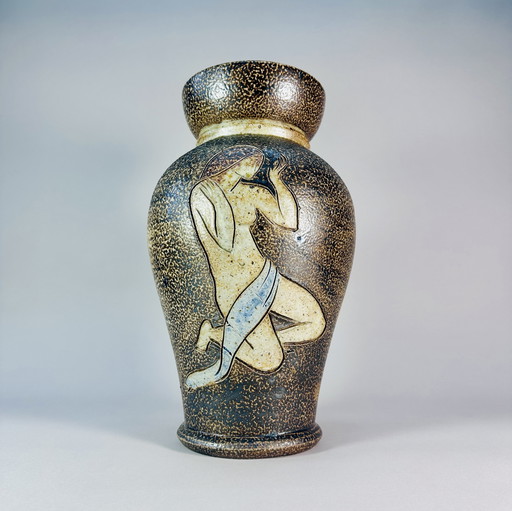 Terraco Draak Beesel Unica vaas met naaktfiguur – 36 cm, Mid-Century Modern