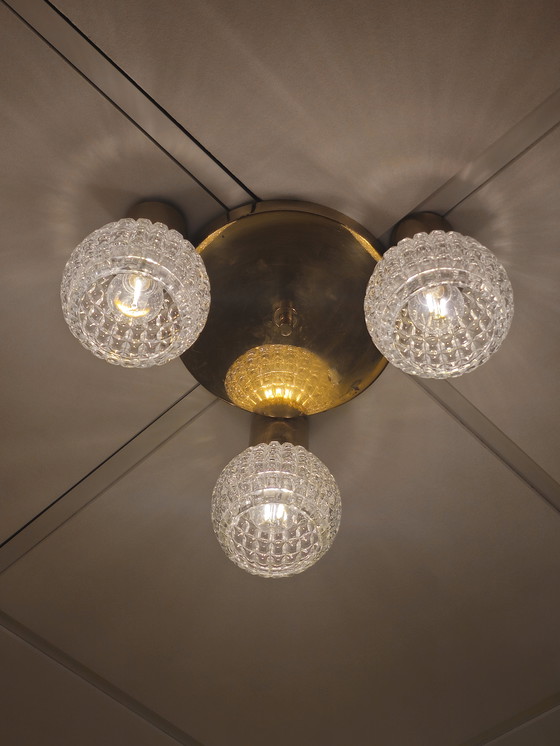 Image 1 of Vintage Brass Ceiling Light Ceiling Lamp Glass Limburg