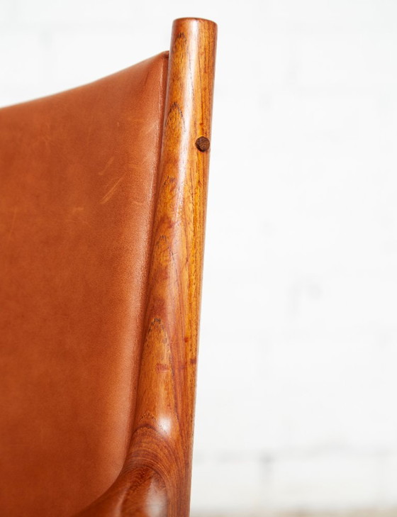 Paar Hans Wegner JH-513 Fauteuils voor Johannes Hansen, Hout, Leer, Bruin, Mid Century Modern (foto 7 van 15)